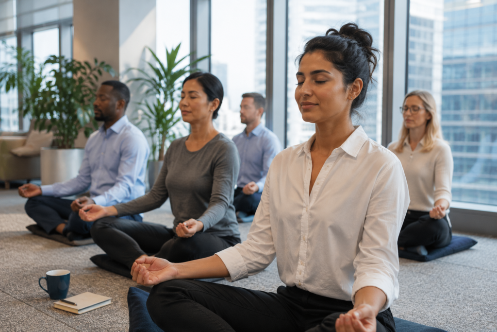 Corporate wellness meditation session in Sydney office - Anderson Events